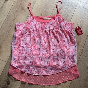 Faded Glory Women Tank Top XL Coral White Floral Lined Semi Sheer Lightweight